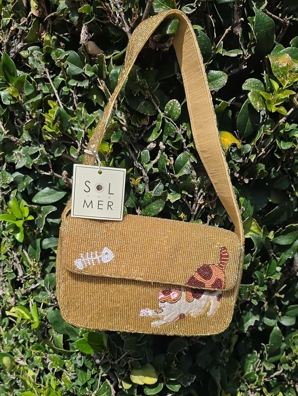 Cat Beaded Shoulder Bag